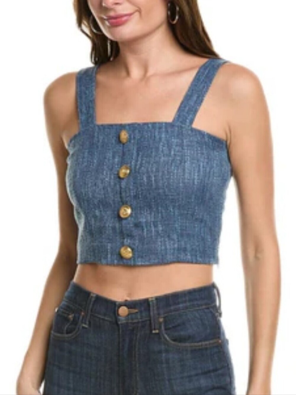 bishop + young Blue Denim-Look Cropped Button Tank.Size L